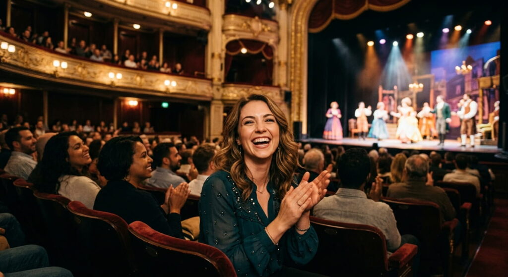 glückliche Frau im Theater theaterfabrik-muenchen.de Sidebar
